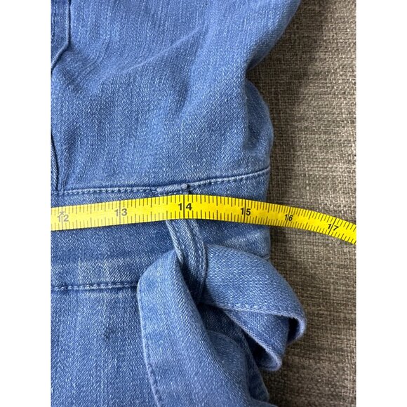 Haute Monde Blue Denim Jumpsuit Stretch Tie Waist Button Front Pockets Womens L - Picture 6 of 7